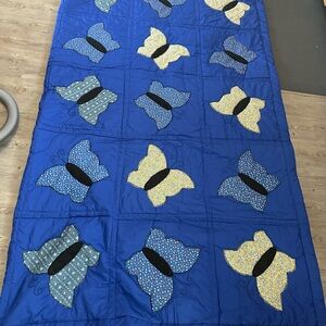 Handmade Blue Butterfly Quilt - new condition - double/full size